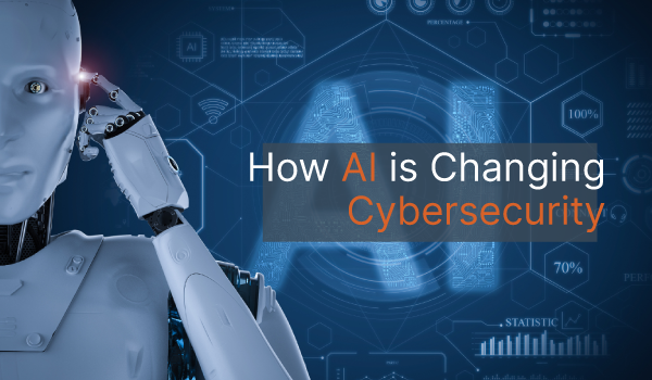 An image of a robot next to the words "How AI is Changing Cybersecurity."