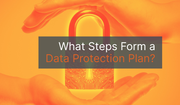 Two hands holding a lock shaded in orange with the words, "What Steps Form a Data Protection Plan?" over top.